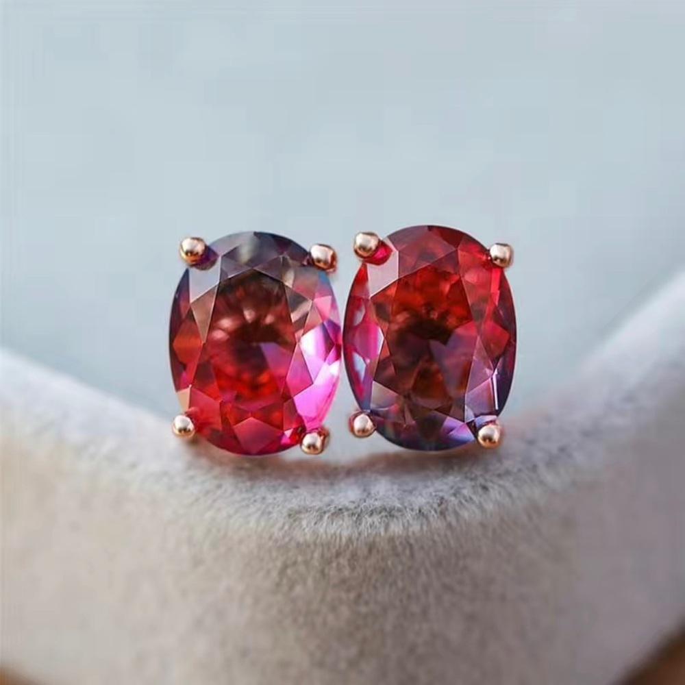 Oval Zircon Stone Earrings in 18K Rose Gold Plate